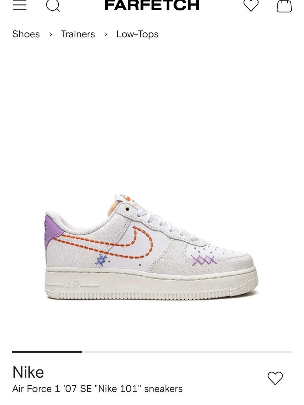 Nike Air Force 1 Low — White with Orange & Lavender Accents